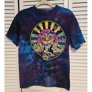 Liquid Blue Unisex Medium‎ Alice In Wonderland T-Shirt Blue Purple Tie-Dye Cat